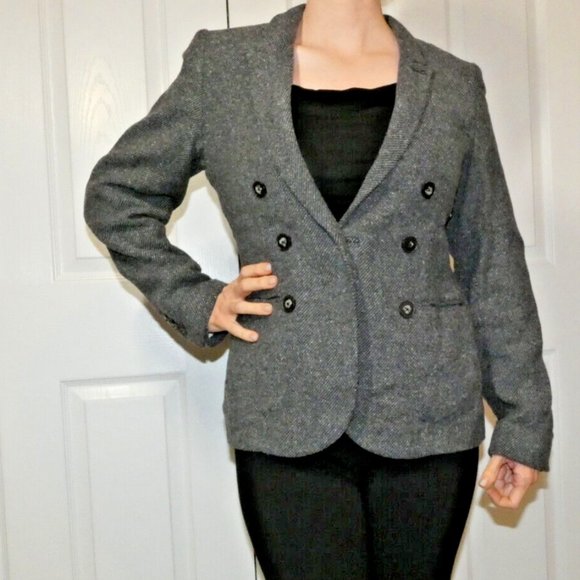 Linen Wool Jacket Black Tweed Equestrian Blazer British Office Work UK 12 = US 8 - Picture 3 of 11